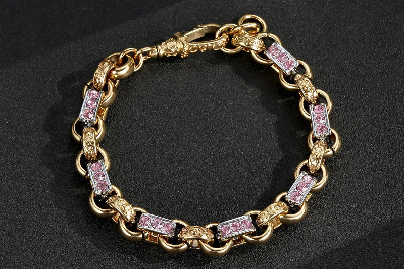 CHILDREN’S PINK 10MM TWO TONE GOLD & SILVER PINK GYPSY LINK BRACELET - Image 3