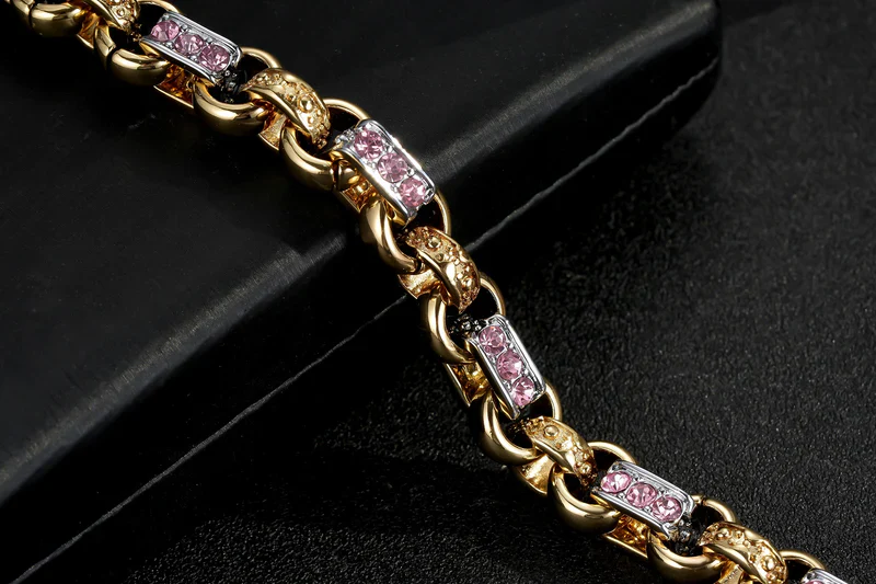 PINK 10MM TWO TONE GOLD & SILVER GYPSY LINK BRACELET - Image 4