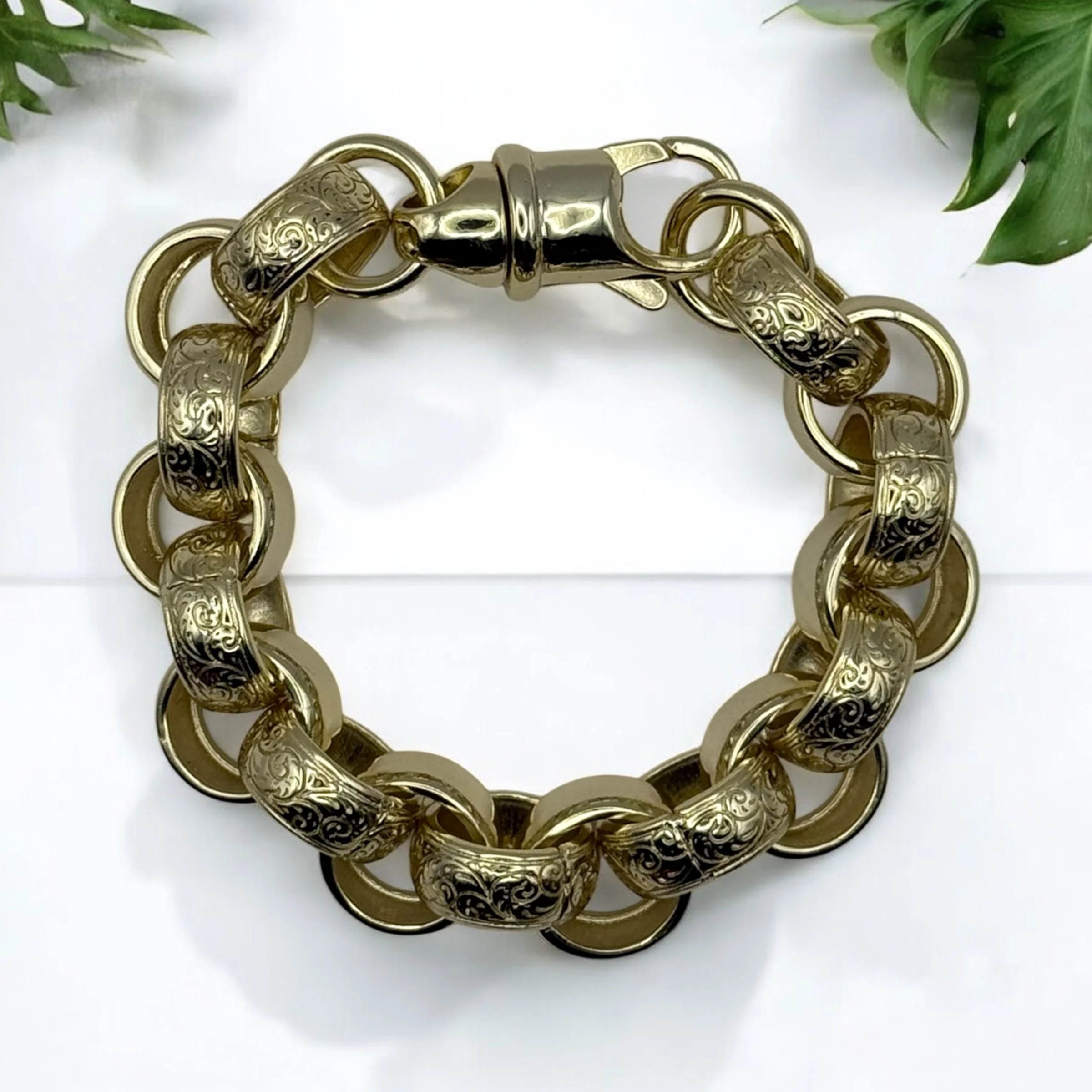 14mm Gold Filled fully welded Ornate patterned Belcher Bracelet - Image 3
