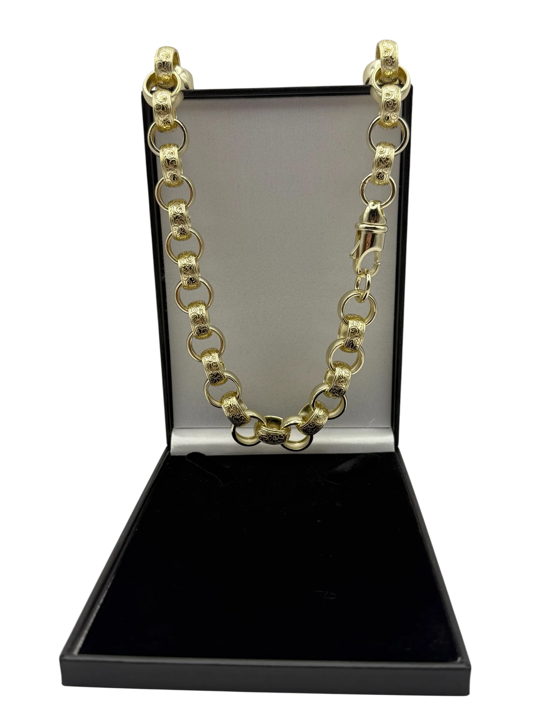 14MM GOLD FILLED ORNATE PATTERNED BELCHER CHAIN AND BRACELET SET - FULLY WELDED - Image 3
