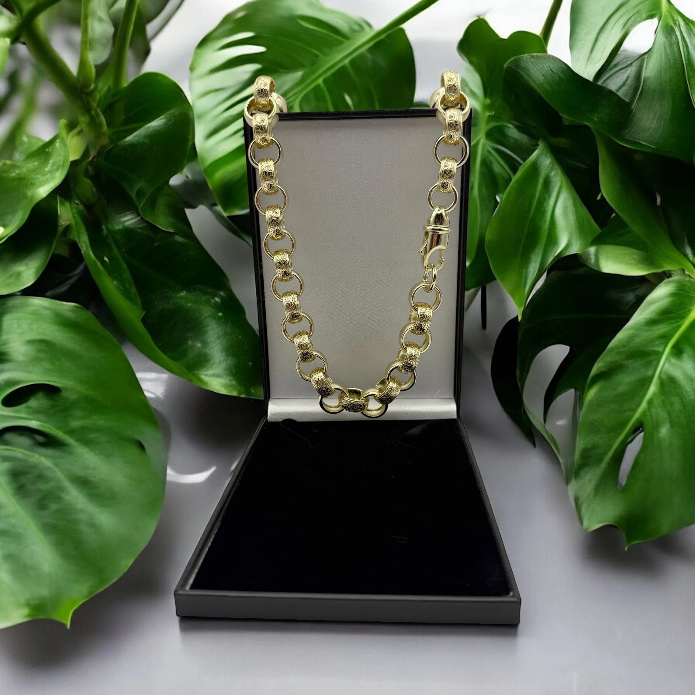 14MM GOLD FILLED ORNATE PATTERNED BELCHER CHAIN – FULLY WELDED - Image 3