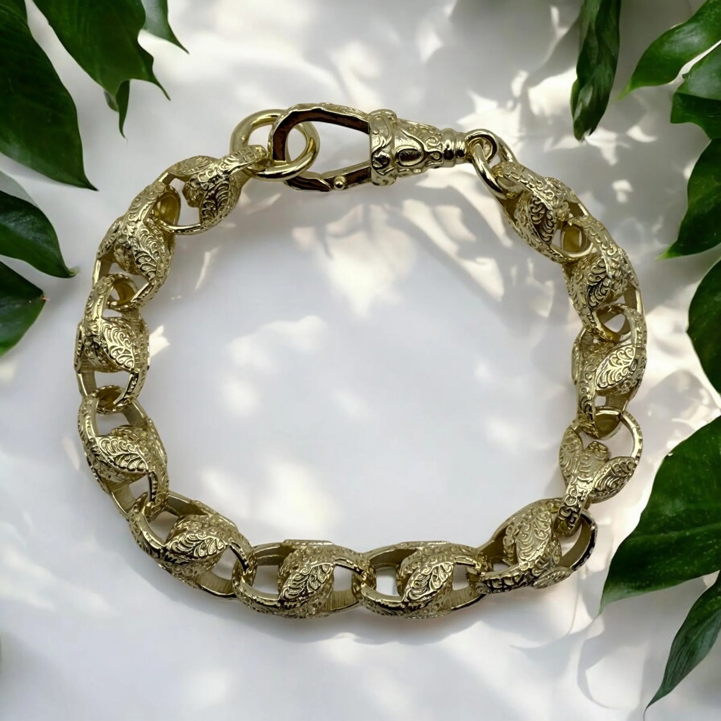 WELDED 8MM GOLD 3D PATTERNED TULIP BRACELET – FULLY PATTERNED - Image 2