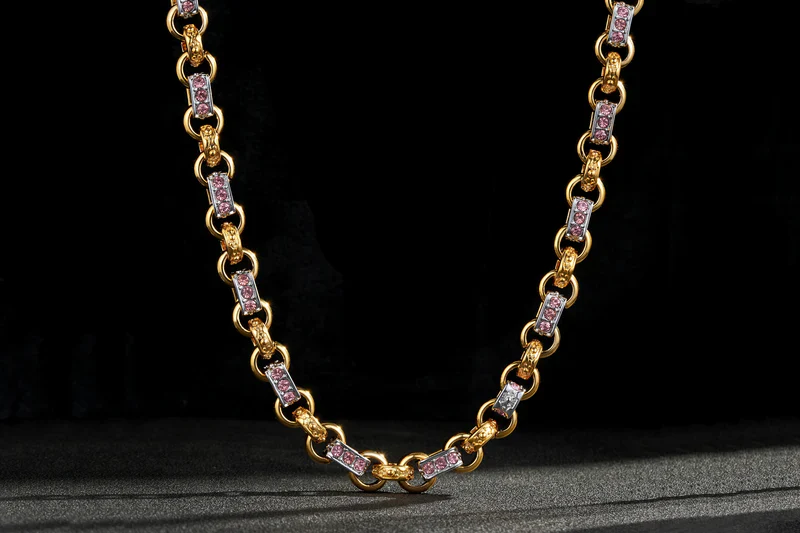 CHILDREN’S 10MM TWO-TONE GOLD & SILVER PINK GYPSY LINK CHAIN - Image 2