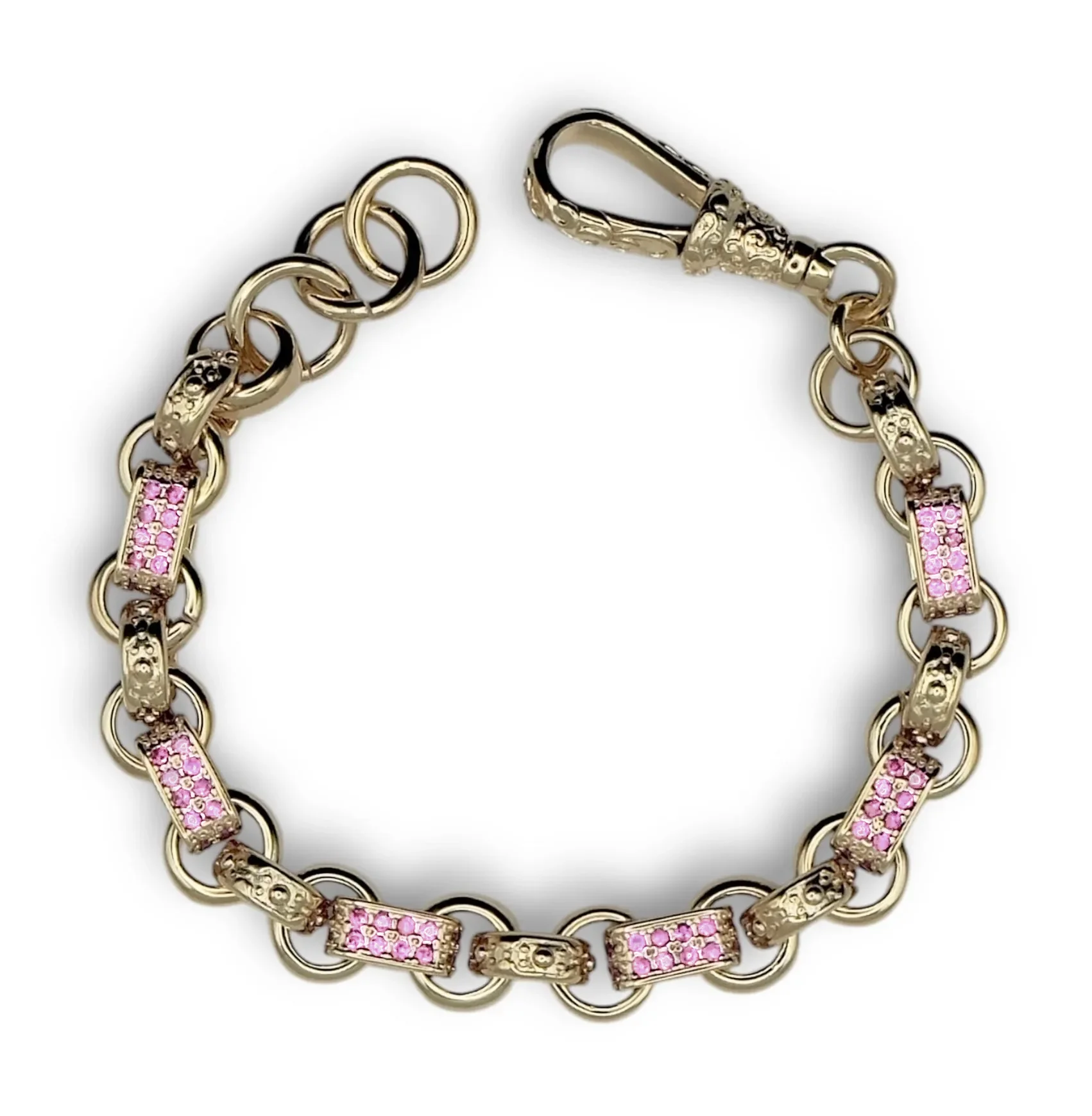 Children’s Gypsy link belcher bracelet with Pink stones