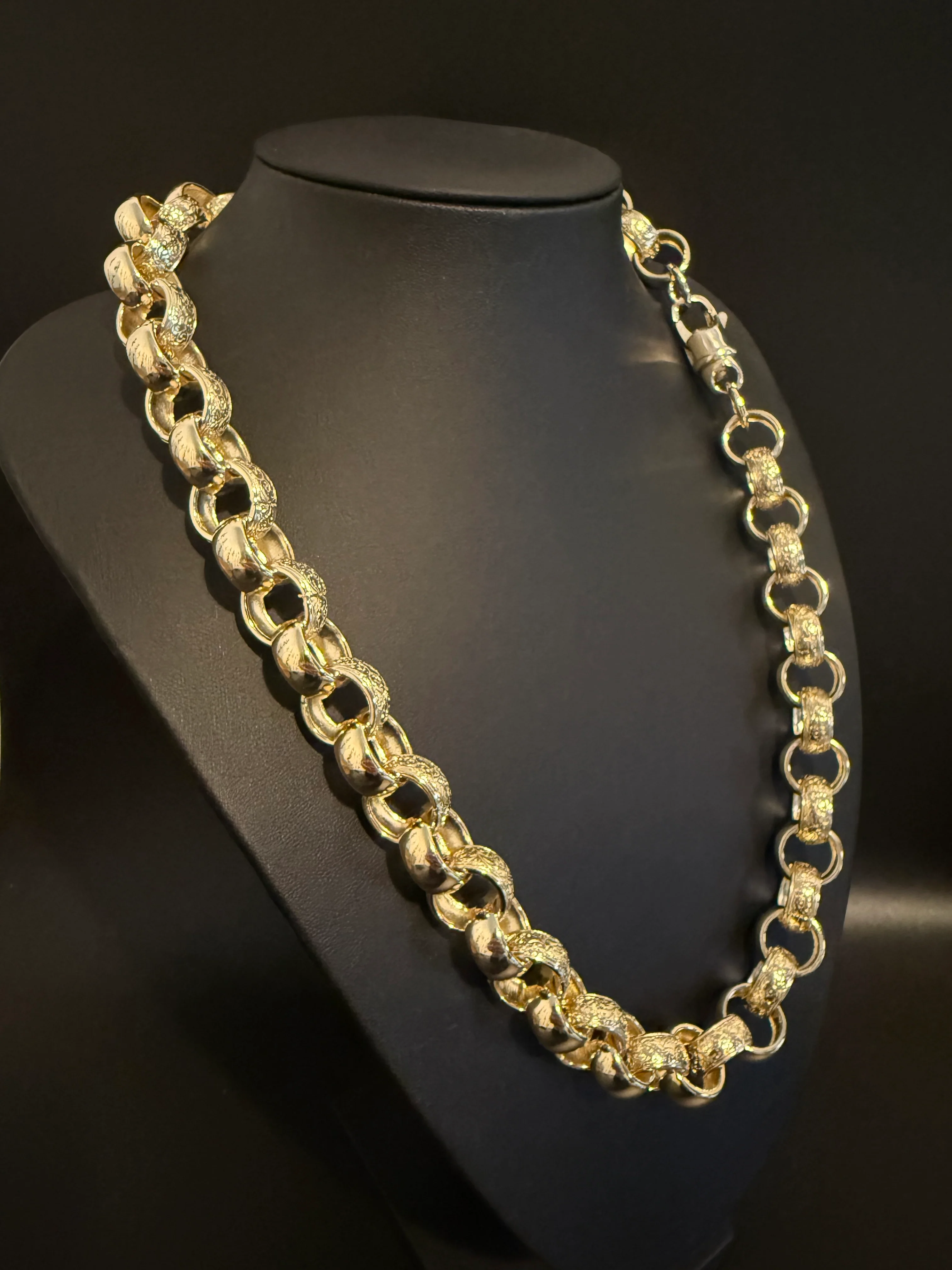 14MM GOLD FILLED ORNATE PATTERNED BELCHER CHAIN AND BRACELET SET - FULLY WELDED - Image 4