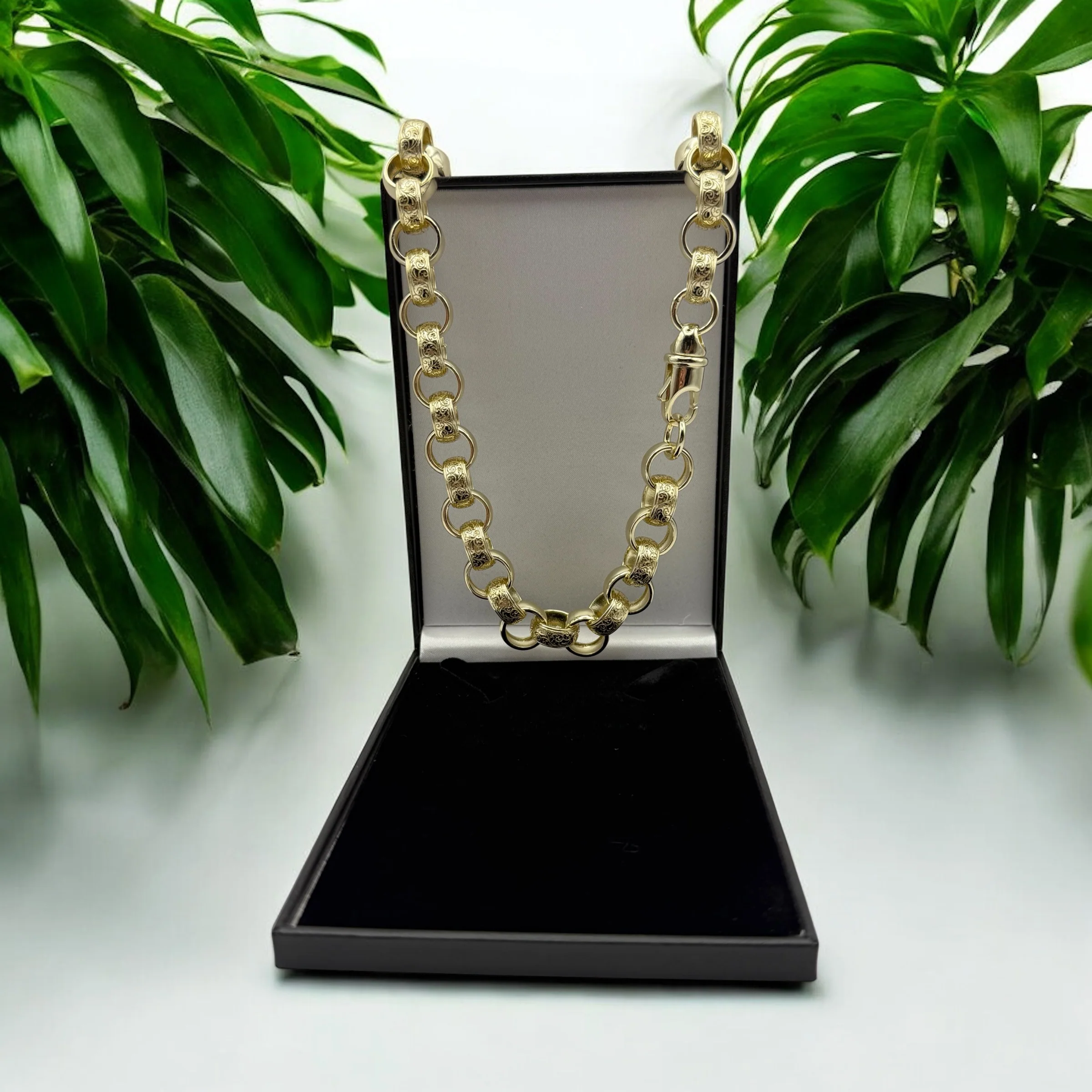 14MM GOLD FILLED ORNATE PATTERNED BELCHER CHAIN AND BRACELET SET - FULLY WELDED - Image 7