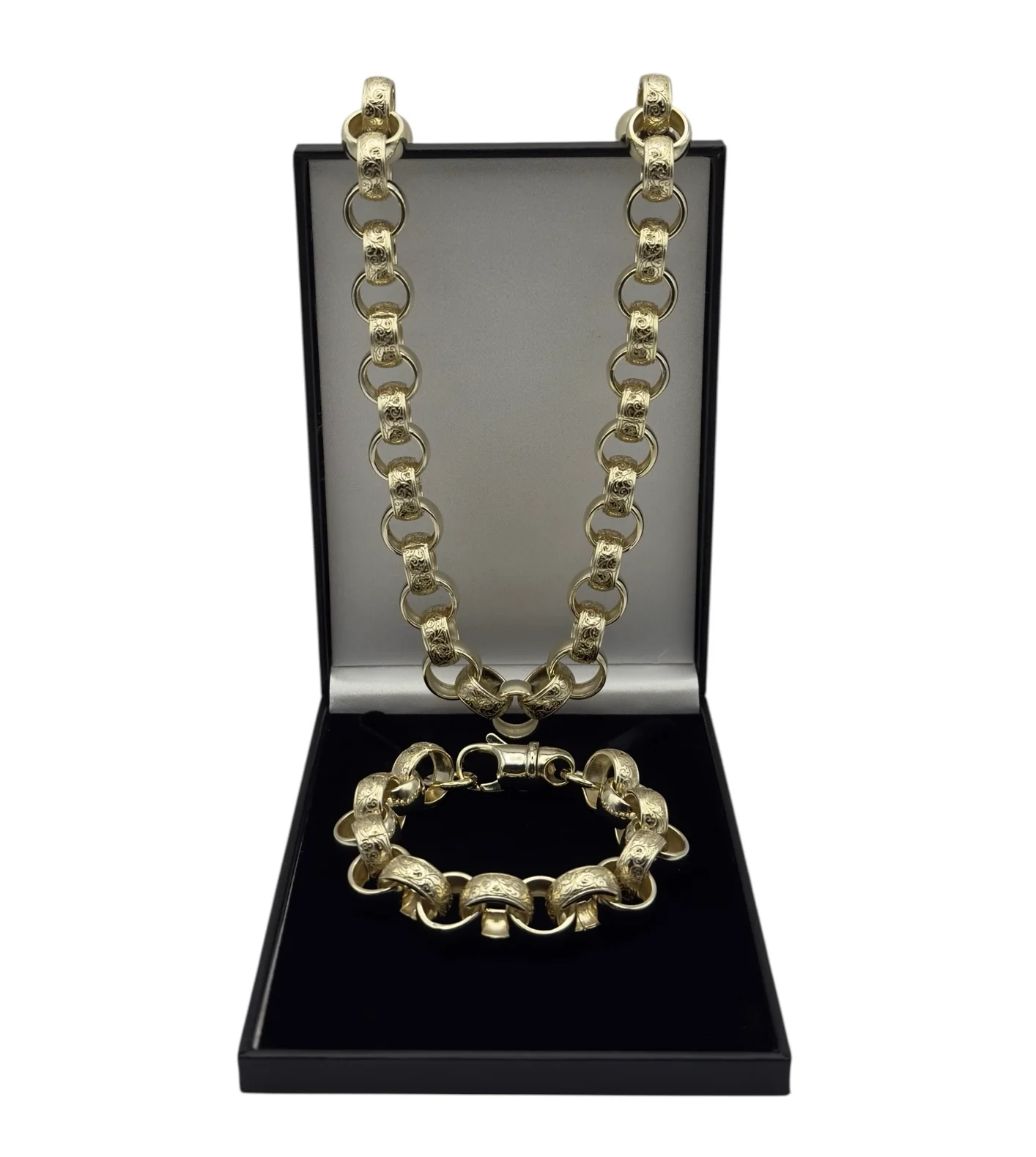 14MM GOLD FILLED ORNATE PATTERNED BELCHER CHAIN AND BRACELET SET - FULLY WELDED - Image 8