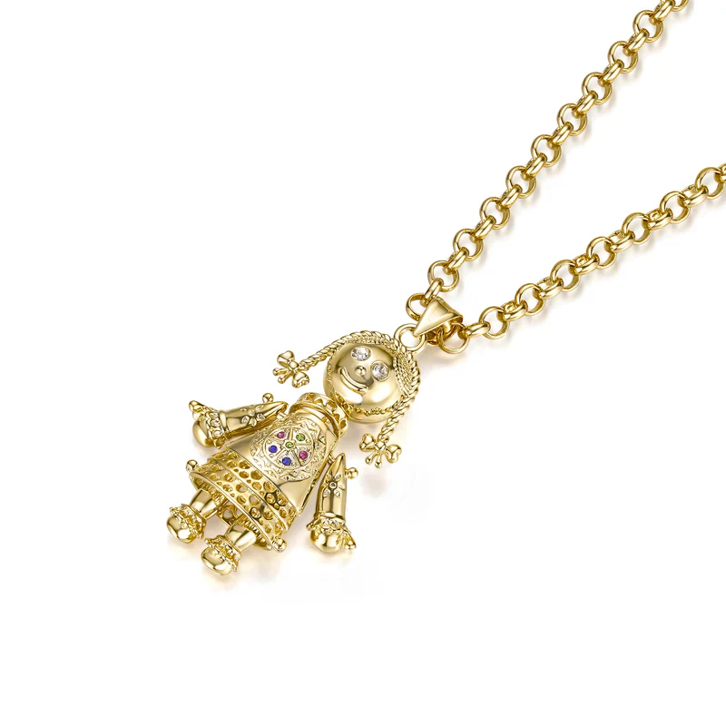 GOLD 3D RAG DOLL PENDANT MULTICOLOUR STONES - Image 2