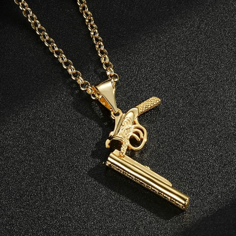 GOLD DOUBLE BARREL SHOTGUN PENDANT HEAVY WEIGHT - Image 3