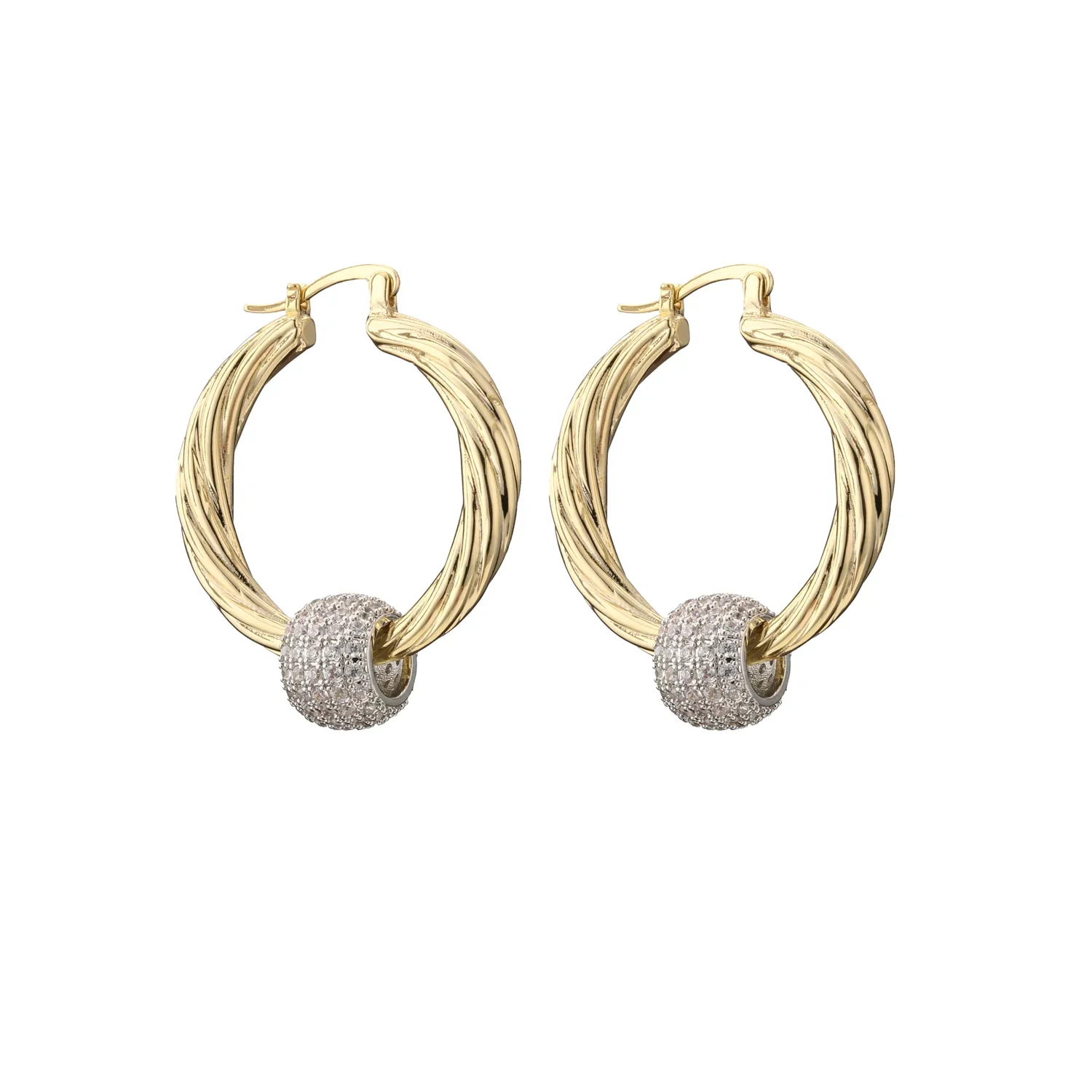 GOLD LARGE HOOP EARRINGS WITH DISCO BALL