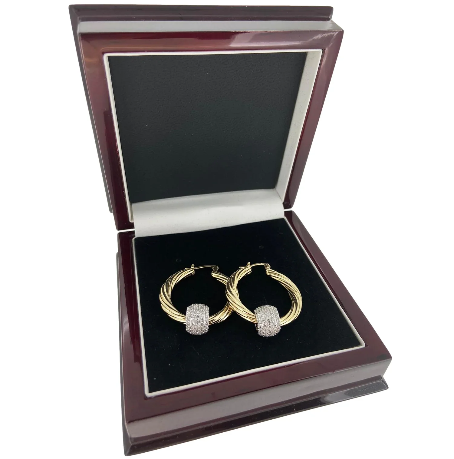 GOLD LARGE HOOP EARRINGS WITH DISCO BALL - Image 2