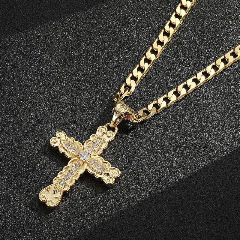 GOLD ORNATE CROSS PENDANT WITH STONES - Image 3