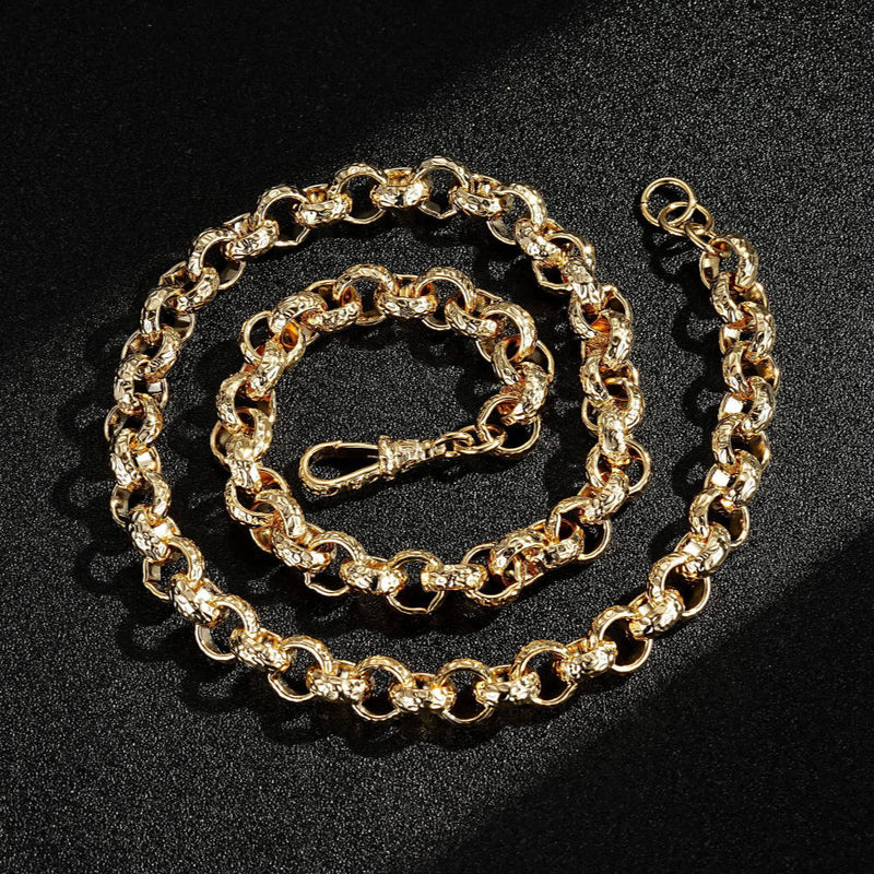 LUXURY GOLD 12MM DIAMOND CUT PATTERN BELCHER CHAIN WITH ALBERT CLASP - Image 3