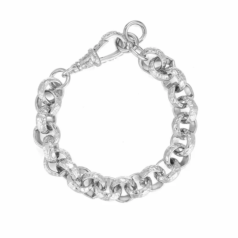 LUXURY SILVER 12MM DIAMOND PATTERNED BELCHER BRACELET WITH ALBERT CLASP - Image 2