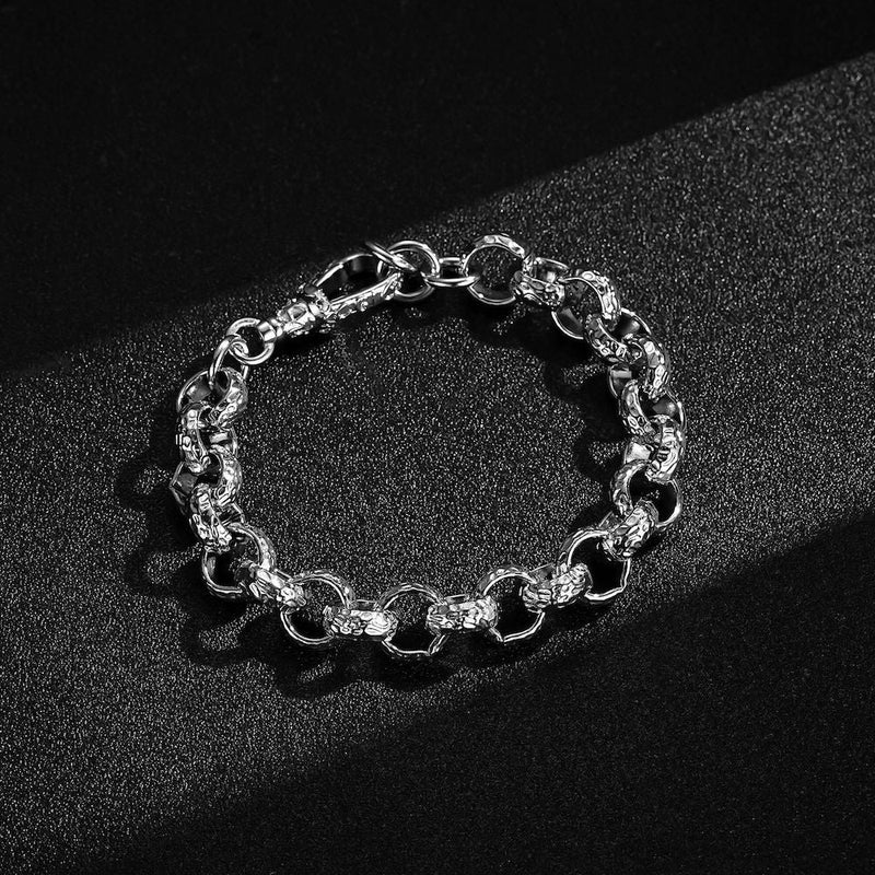 LUXURY SILVER 12MM DIAMOND PATTERNED BELCHER BRACELET WITH ALBERT CLASP - Image 3