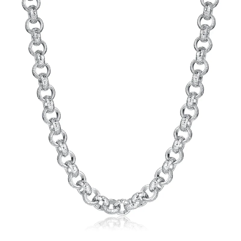 NEW 12MM SILVER DIAMOND PATTERNED BELCHER CHAIN WITH ALBERT CLASP