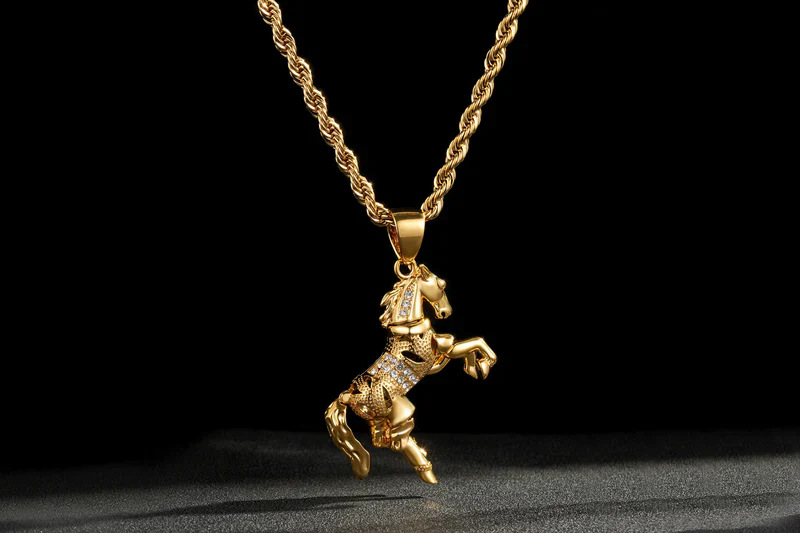 New 5mm Gold Moveable Horse Pendant with 24-Inch Premium Rope Chain - Image 3