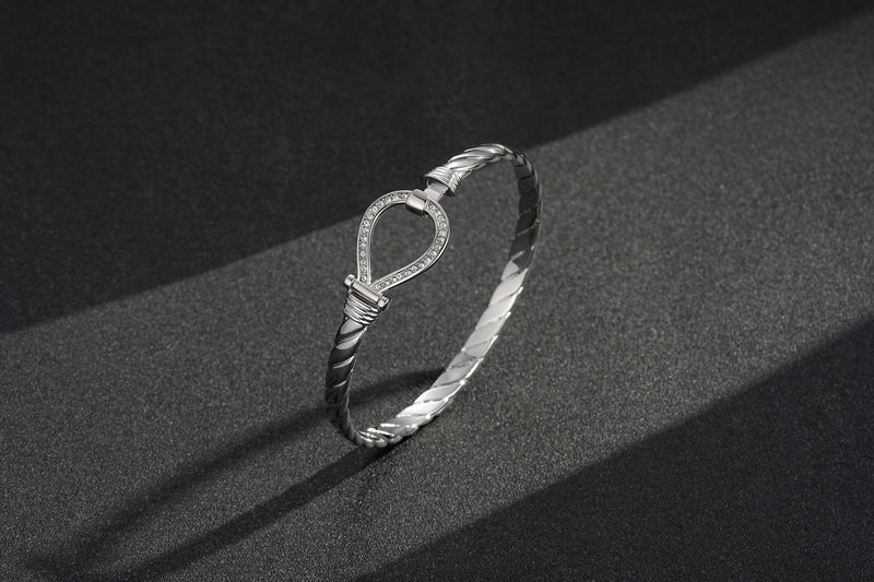 NEW 6MM SILVER CLOSED LOOP BANGLE WITH STONES - 8INCHES - Image 3