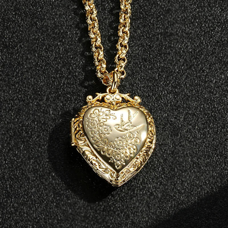 NEW GOLD-FILLED & BONDED HEART LOCKET WITH BIRDS AND FLOWERS - Image 3