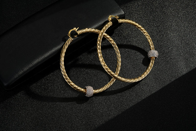 Premium 9ct Gold Filled 68mm Twist Hoop Earrings with Disco Ball - Image 3