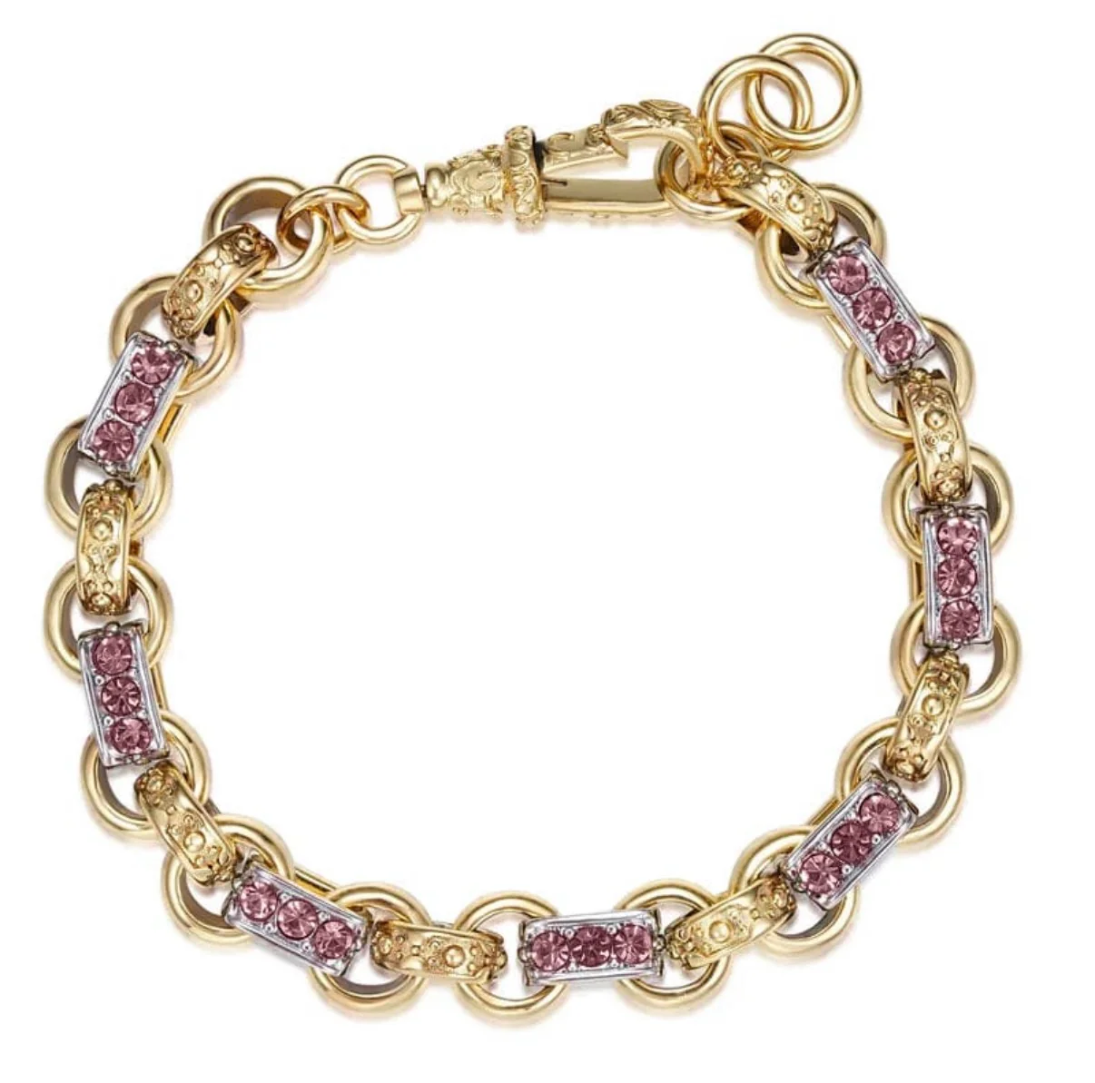 PURPLE 10MM TWO TONE GOLD & SILVER GYPSY LINK BRACELET
