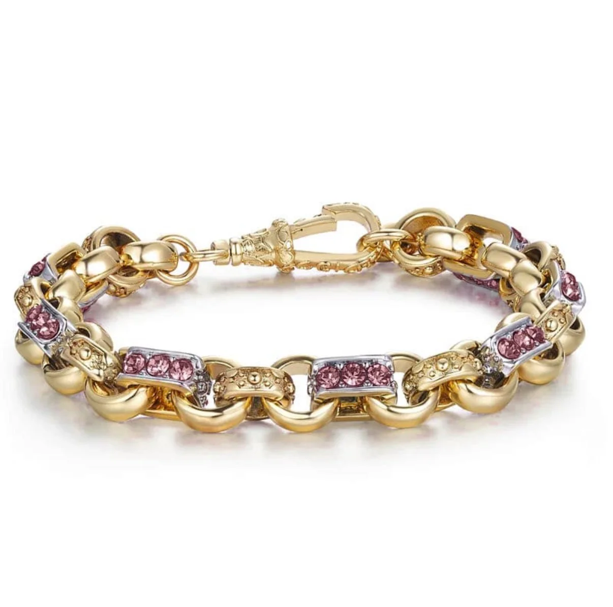 PURPLE 10MM TWO TONE GOLD & SILVER GYPSY LINK BRACELET - Image 2